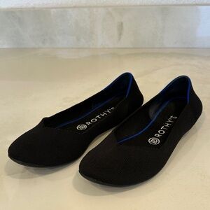 Rothy's Black Knit Flats with Blue Trim